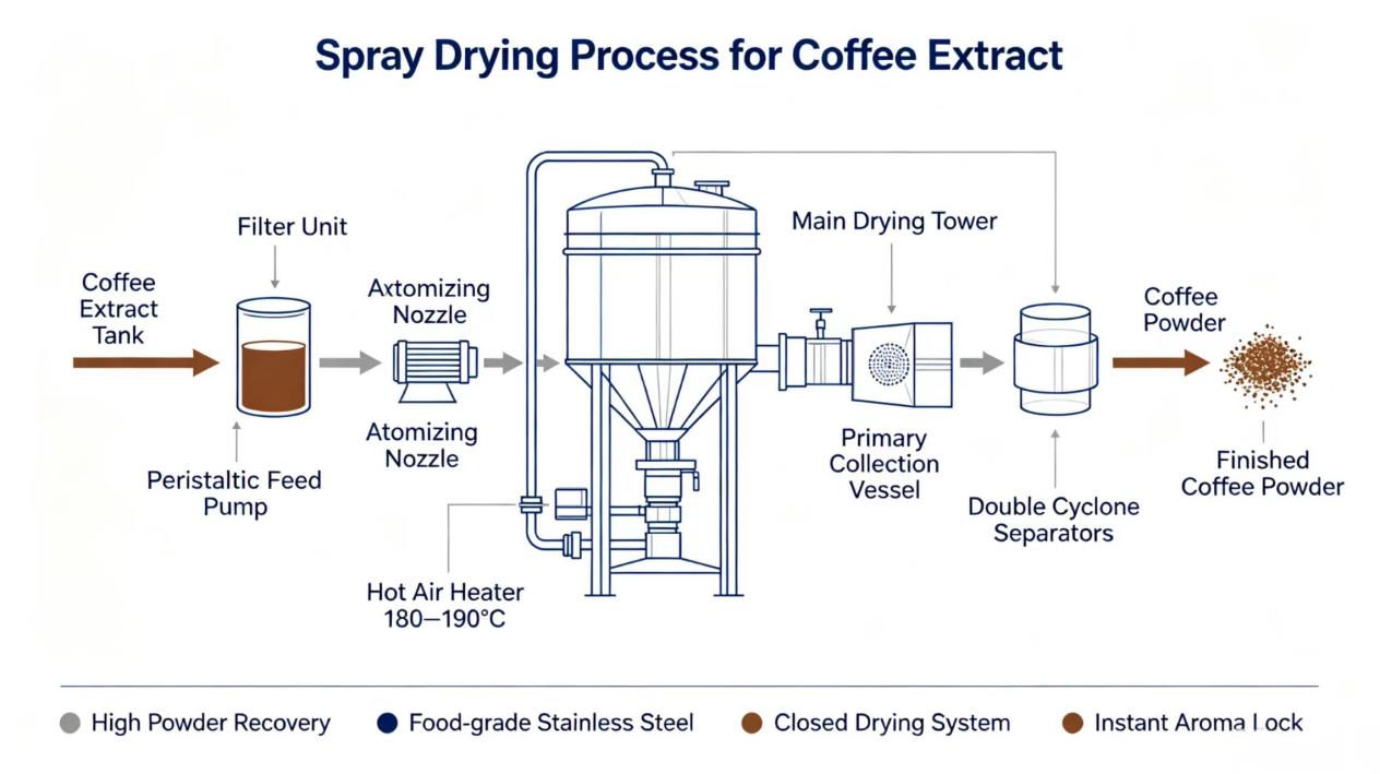 Dual separation spray drying process for coffee extract